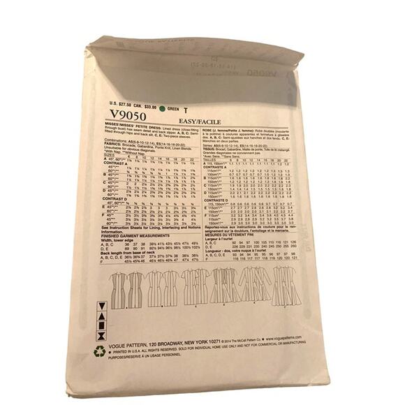 Sewing Pattern Vogue V9050 Easy Patterns Misses' Petite Notch-Neck Dresses - Picture 5 of 6